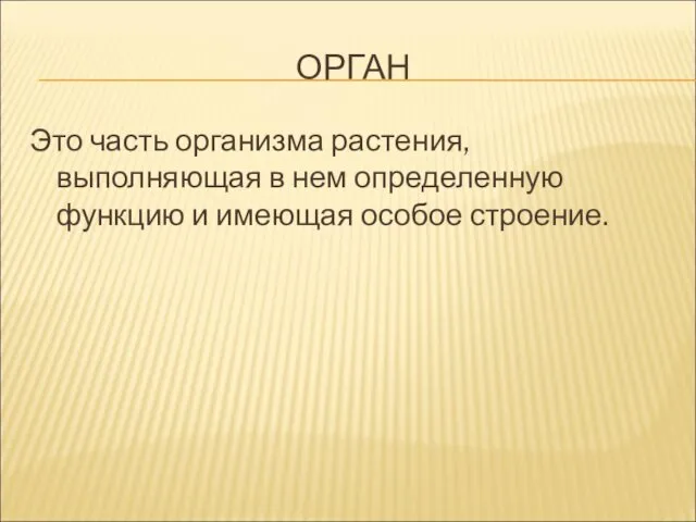 ОРГАН Это часть организма растения, выполняющая в нем определенную функцию и имеющая особое строение.