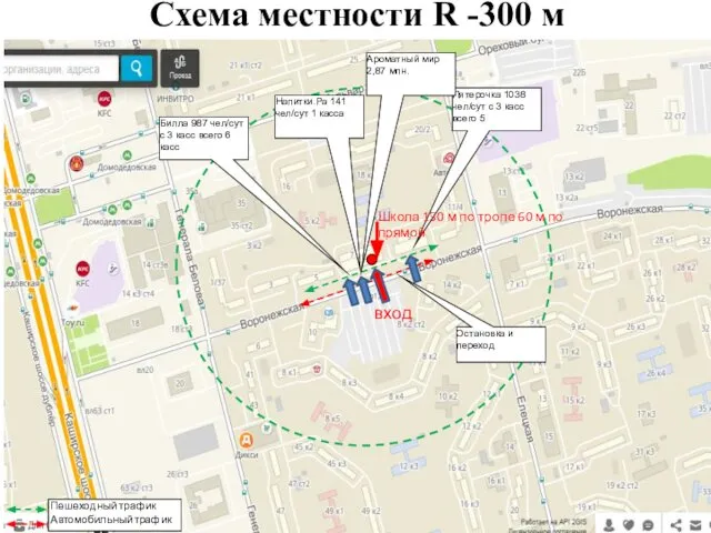 Схема местности R -300 м Пятерочка 1038 чел/сут с 3 касс