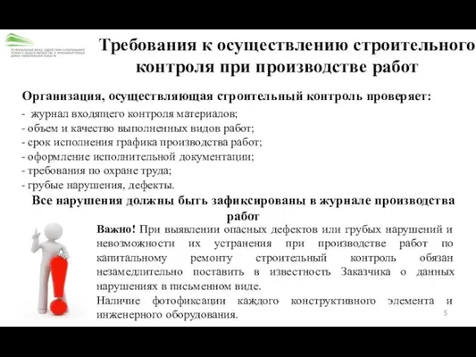 Требования к осуществлению строительного контроля при производстве работ Организация, осуществляющая строительный