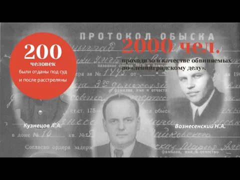 2000 чел. проходило в качестве обвиняемых по «ленинградскому делу».