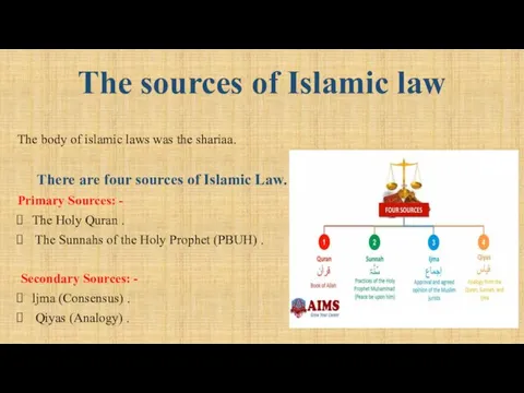 The sources of Islamic law The body of islamic laws was