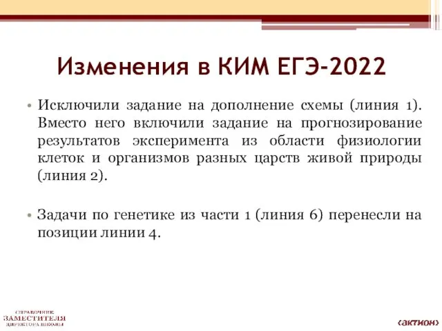 Изменения в КИМ ЕГЭ-2022 Исключили задание на дополнение схемы (линия 1).