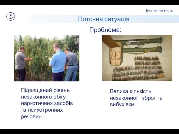 Безпечне місто Поточна ситуація Проблема: Підвищений рівень незаконного обігу наркотичних засобів