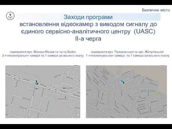 Безпечне місто Заходи програми встановлення відеокамер з виводом сигналу до єдиного