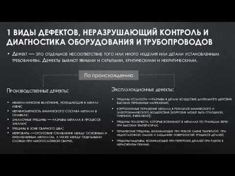 1 ВИДЫ ДЕФЕКТОВ, НЕРАЗРУШАЮЩИЙ КОНТРОЛЬ И ДИАГНОСТИКА ОБОРУДОВАНИЯ И ТРУБОПРОВОДОВ Дефект