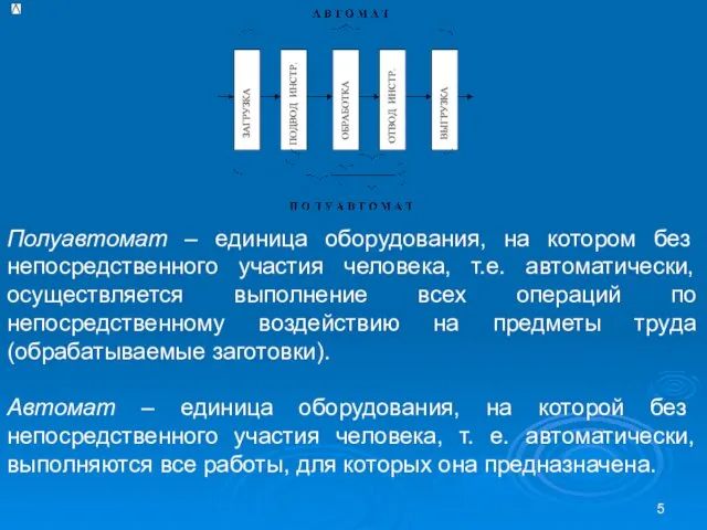 Полуавтомат – единица оборудования, на котором без непосредственного участия человека, т.е.