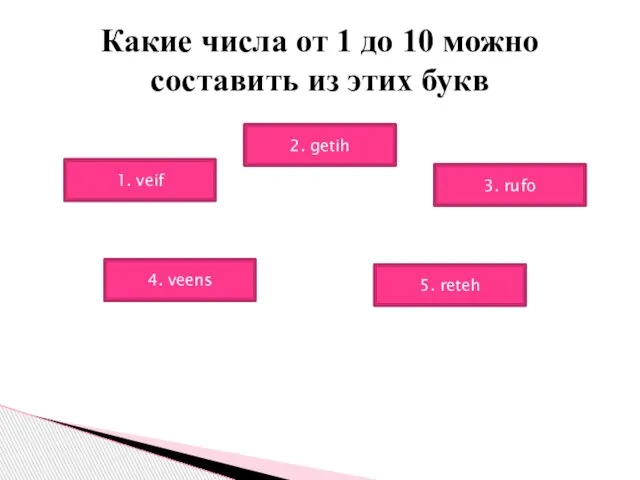 Какие числа от 1 до 10 можно составить из этих букв