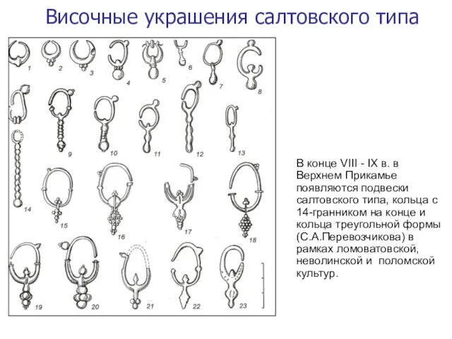 Височные украшения салтовского типа В конце VIII - IX в. в