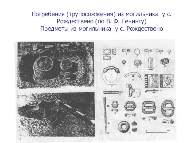 Погребения (трупосожжения) из могильника у с. Рождествено (по В. Ф. Генингу)