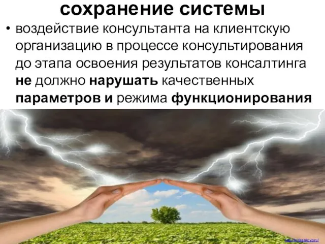 сохранение системы воздействие консультанта на клиентскую организацию в процессе консультирования до