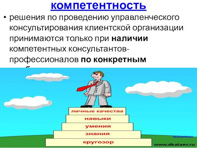 компетентность решения по проведению управленческого консультирования клиентской организации принимаются только при