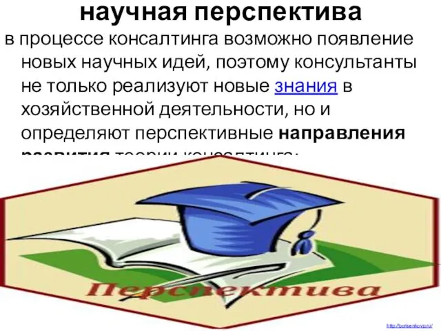 научная перспектива в процессе консалтинга возможно появление новых научных идей, поэтому