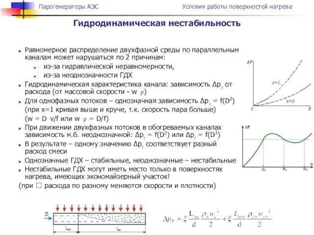 Гидродинамическая нестабильность Равномерное распределение двухфазной среды по параллельным каналам может нарушаться