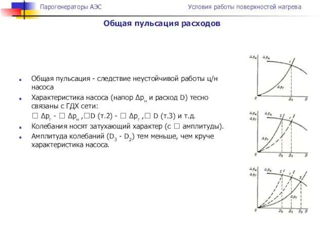 Общая пульсация - следствие неустойчивой работы ц/н насоса Характеристика насоса (напор