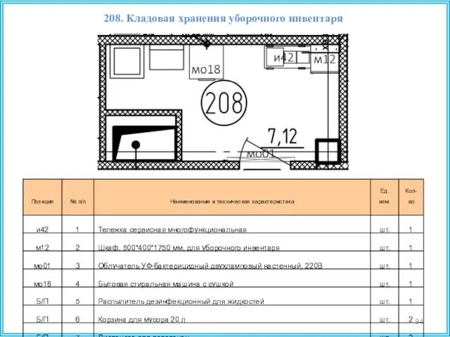 208. Кладовая хранения уборочного инвентаря