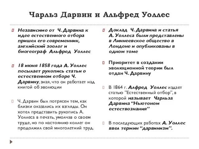 Чарльз Дарвин и Альфред Уоллес Независимо от Ч. Дарвина к идее