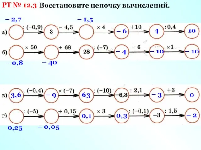 РТ № 12.3 Восстановите цепочку вычислений. – 2,7 – 1,5 –