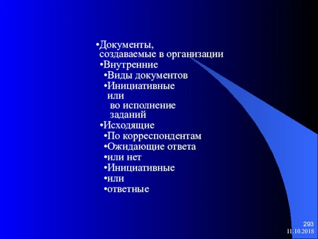 11.10.2018 Документы, создаваемые в организации Внутренние Виды документов Инициативные или во