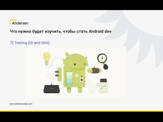 www.andersenlab.com Что нужно будет изучить, чтобы стать Android dev 7) Testing (Ui and Unit)
