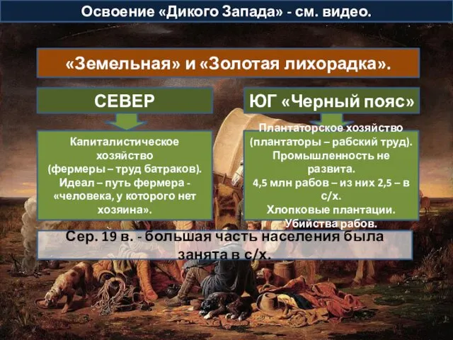 Освоение «Дикого Запада» - см. видео. «Земельная» и «Золотая лихорадка». Сер.