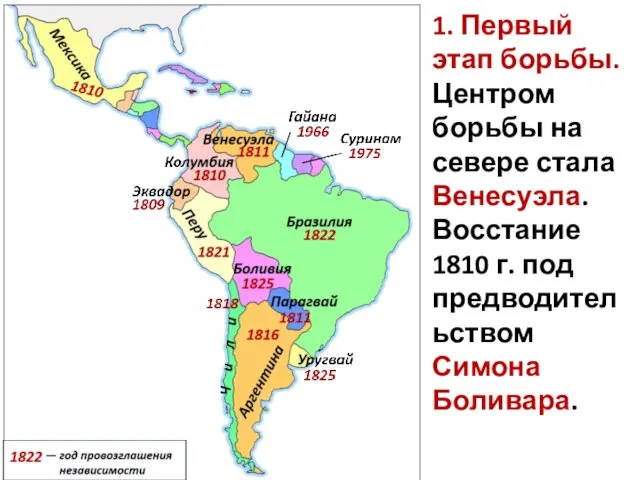 1. Первый этап борьбы. Центром борьбы на севере стала Венесуэла. Восстание