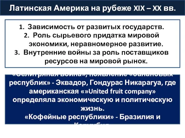 Латинская Америка на рубеже XIX – XX вв. Зависимость от развитых