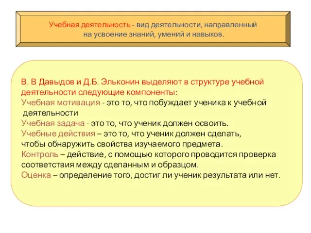 Учебная деятельность - вид деятельности, направленный на усвоение знаний, умений и