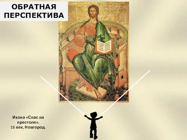 Икона «Спас на престоле». 15 век, Новгород. ОБРАТНАЯ ПЕРСПЕКТИВА