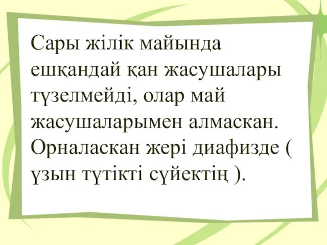 Сары жілік майында ешқандай қан жасушалары түзелмейді, олар май жасушаларымен алмаскан.