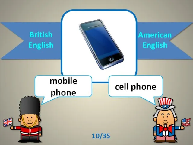 British English American English mobile phone cell phone 10/35