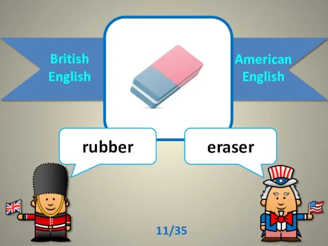 British English American English rubber eraser 11/35