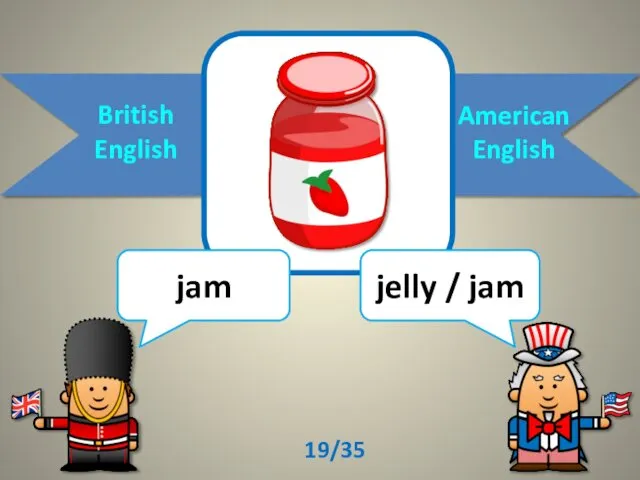 British English American English jam jelly / jam 19/35