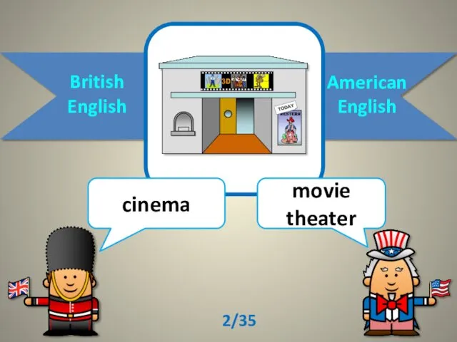 British English American English cinema movie theater 2/35