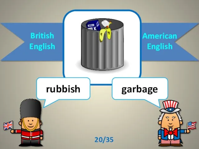 British English American English rubbish garbage 20/35