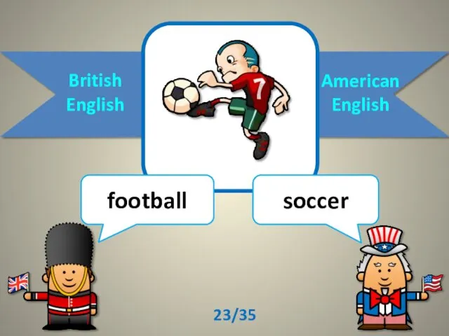 British English American English football soccer 23/35