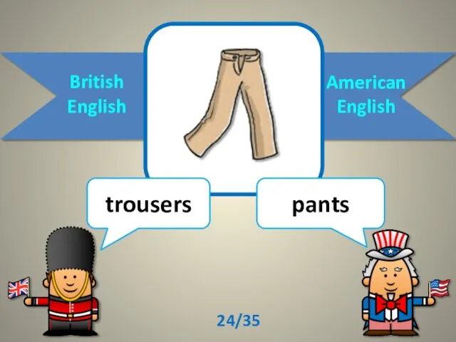 British English American English trousers pants 24/35