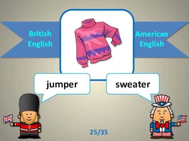 British English American English jumper sweater 25/35