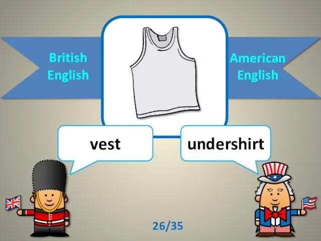 British English American English vest undershirt 26/35