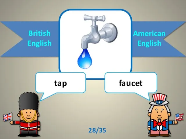 British English American English tap faucet 28/35