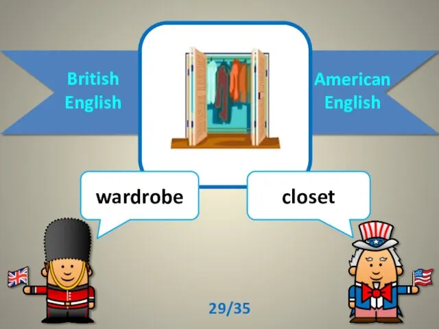 British English American English wardrobe closet 29/35