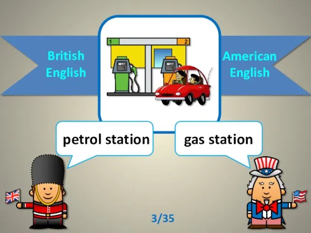 British English American English petrol station gas station 3/35