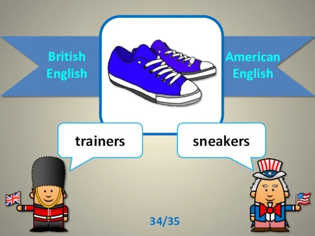 British English American English trainers sneakers 34/35