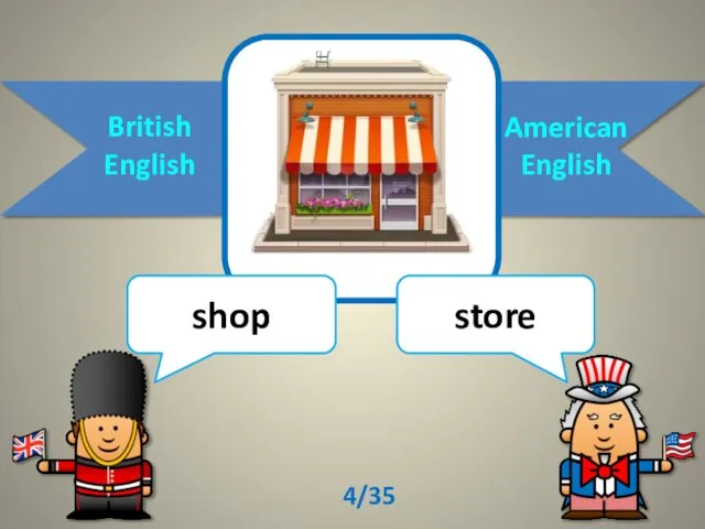 British English American English shop store 4/35