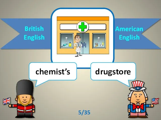 British English American English chemist’s drugstore 5/35