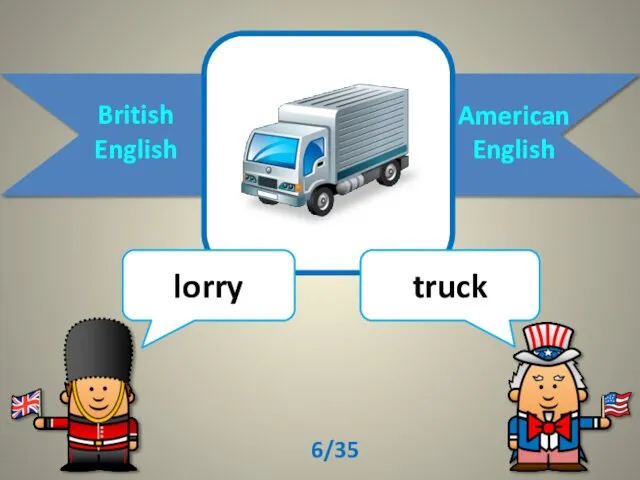 British English American English lorry truck 6/35