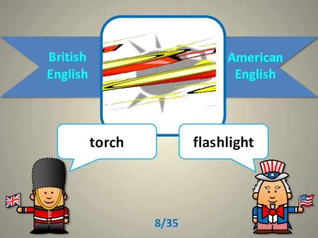 British English American English torch flashlight 8/35