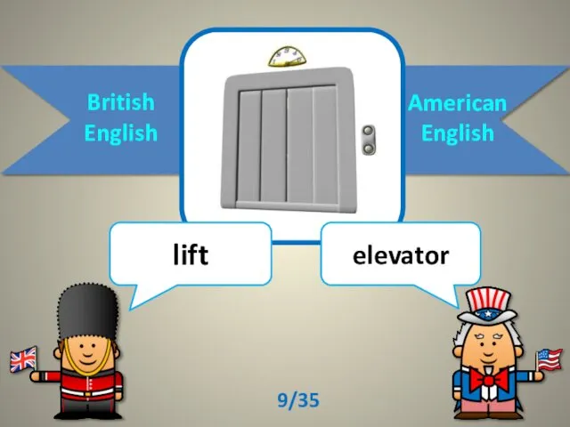 British English American English lift elevator 9/35