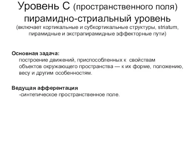 Основная задача: построение движений, приспособленных к свойствам объектов окружающего пространства —