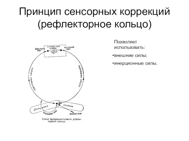 Принцип сенсорных коррекций (рефлекторное кольцо) Позволяет использовать: внешние силы; инерционные силы.