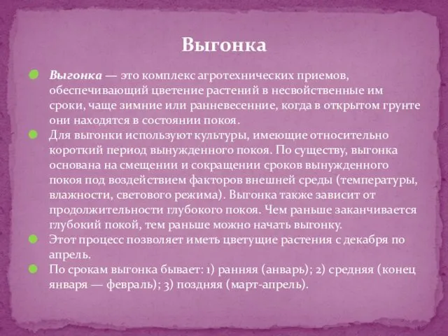 Выгонка — это комплекс агротехнических приемов, обеспечивающий цветение растений в несвойственные